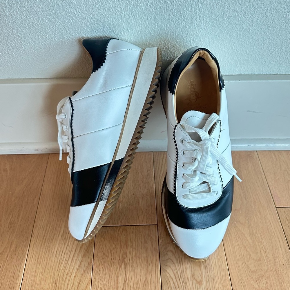 The Office of Angela Scott Quinn Black and White Leather Sneakers Sz 38 US 8